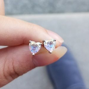 925 silver rainbow topaz heart stud earrings